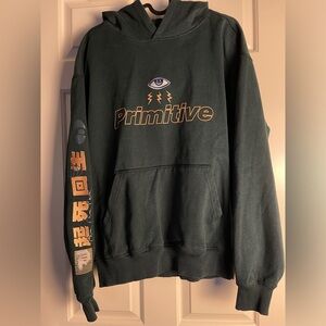 Primitive Reboot Embroidery Skateboarding Fleece Hoodie Sweat Pullover Green M